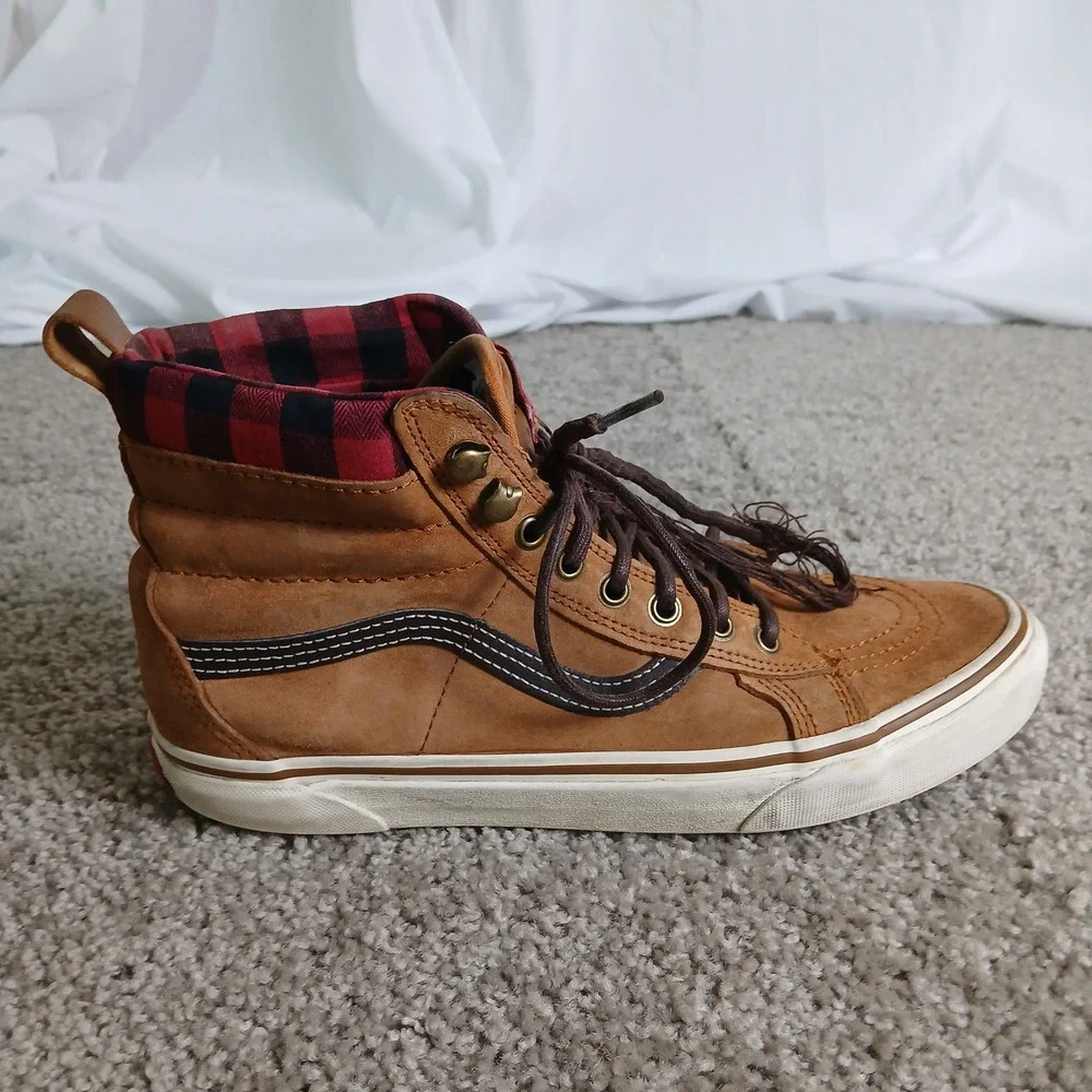 Vans Sk8-Hi MTE Gingerbread Brown Plaid Suede High Top Sneakers Mens 9.5